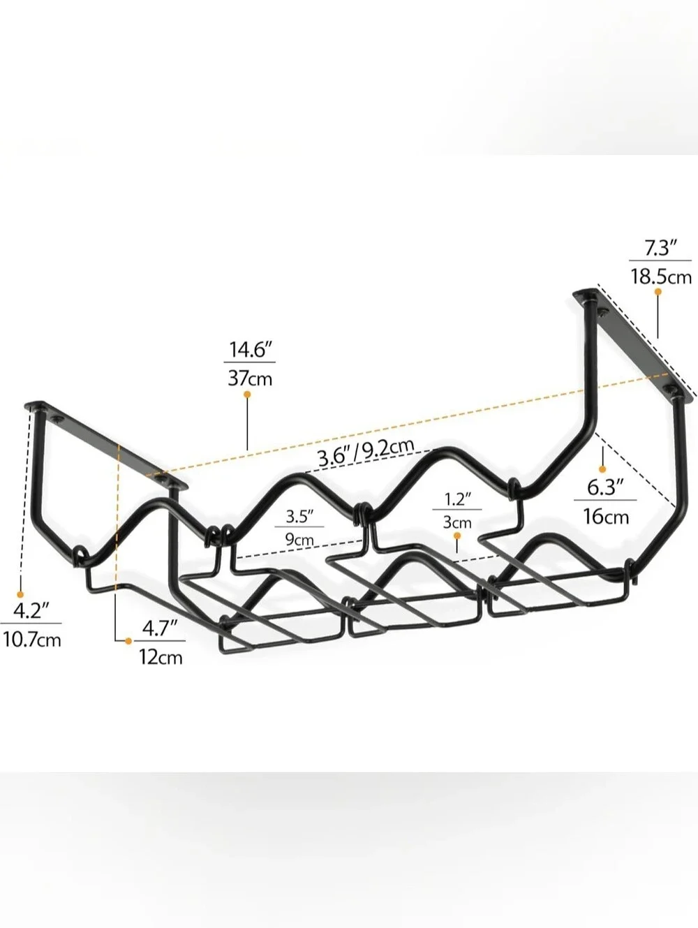 Set of 2 Under Cabinet Black Metal Wine Rack Holder 8 Bottle 12 Glass Stemware